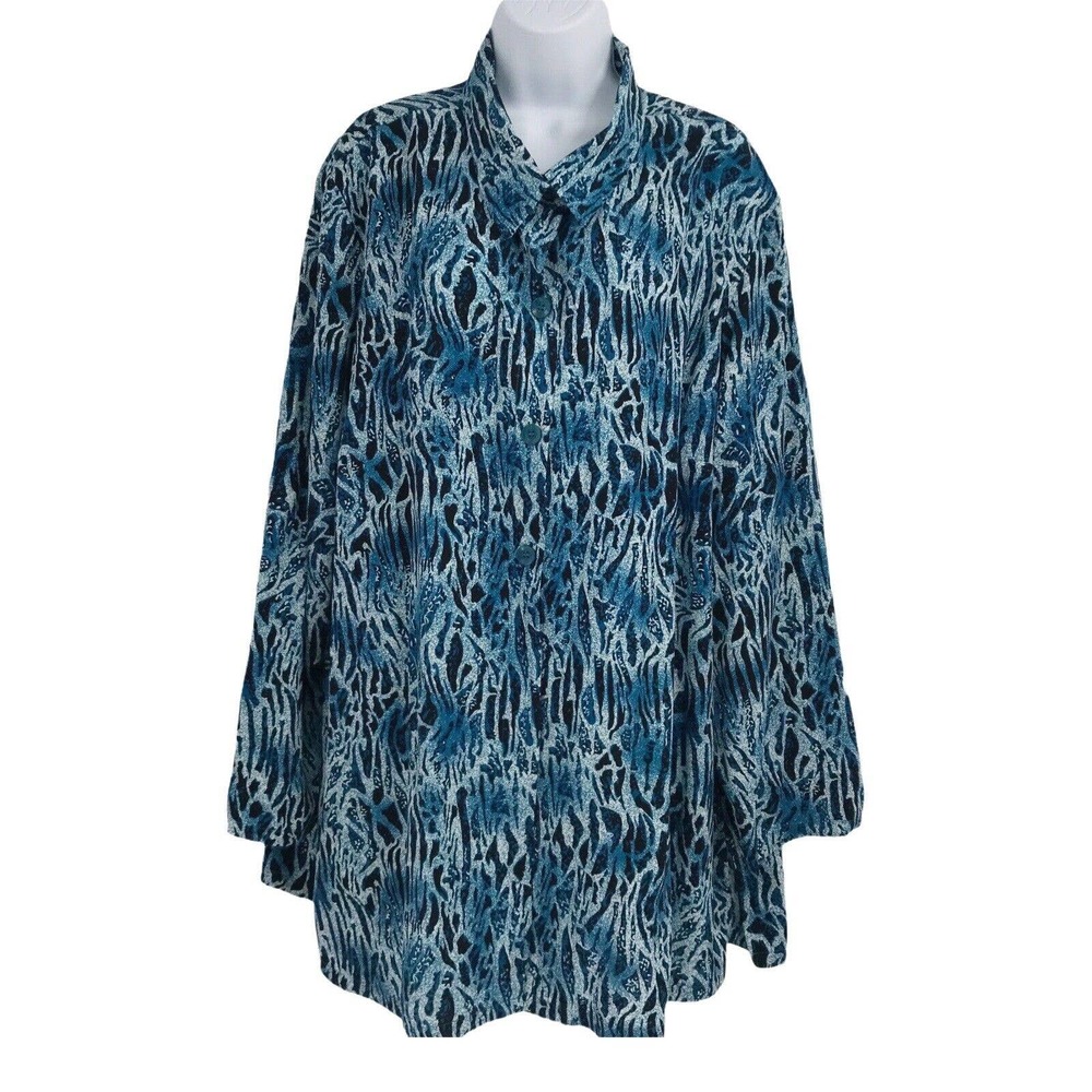 Blair Women's Blue Collared Button Front Long Sleeve Blouse - Size 2XL